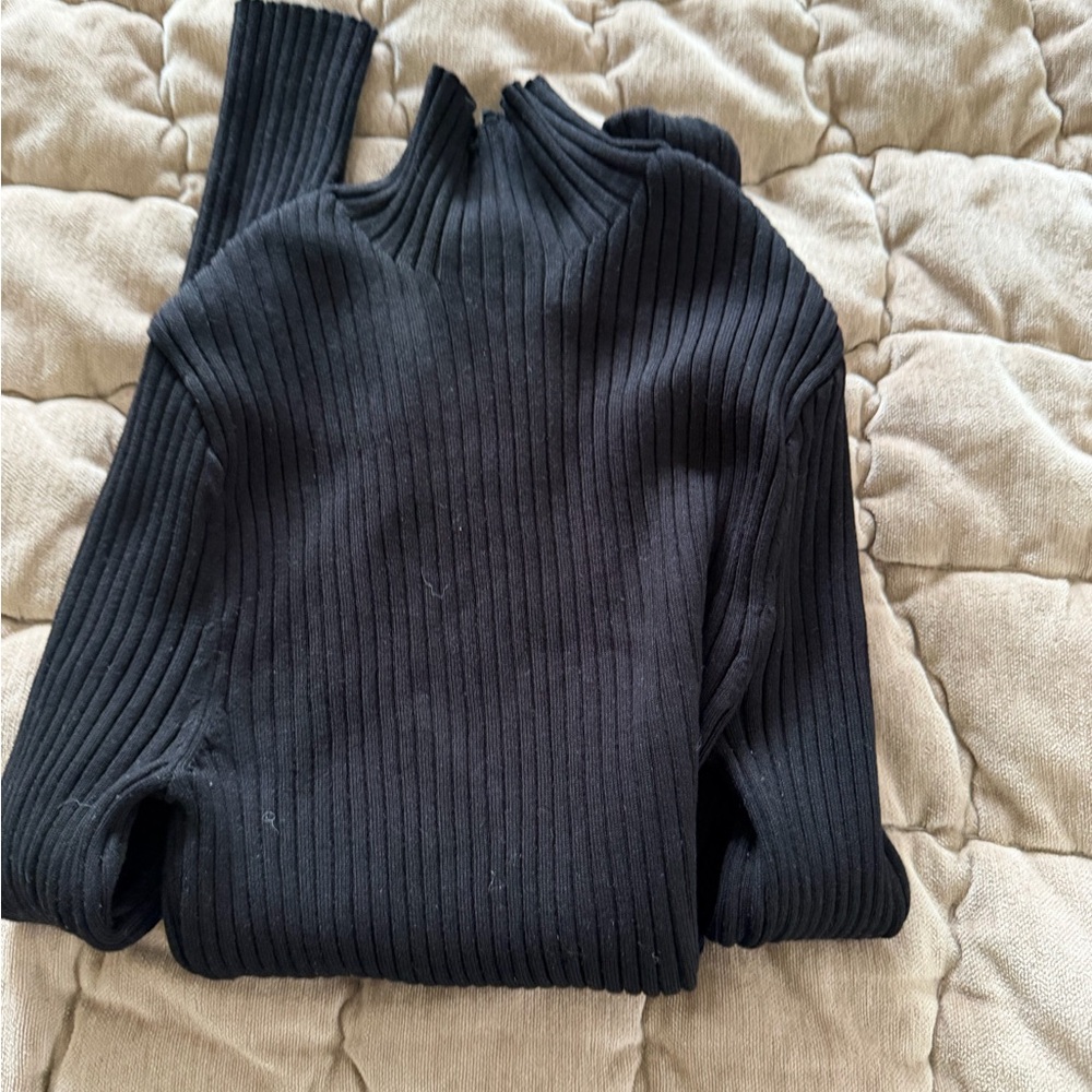 Zara Black Ribbed Mock Neck Sweater